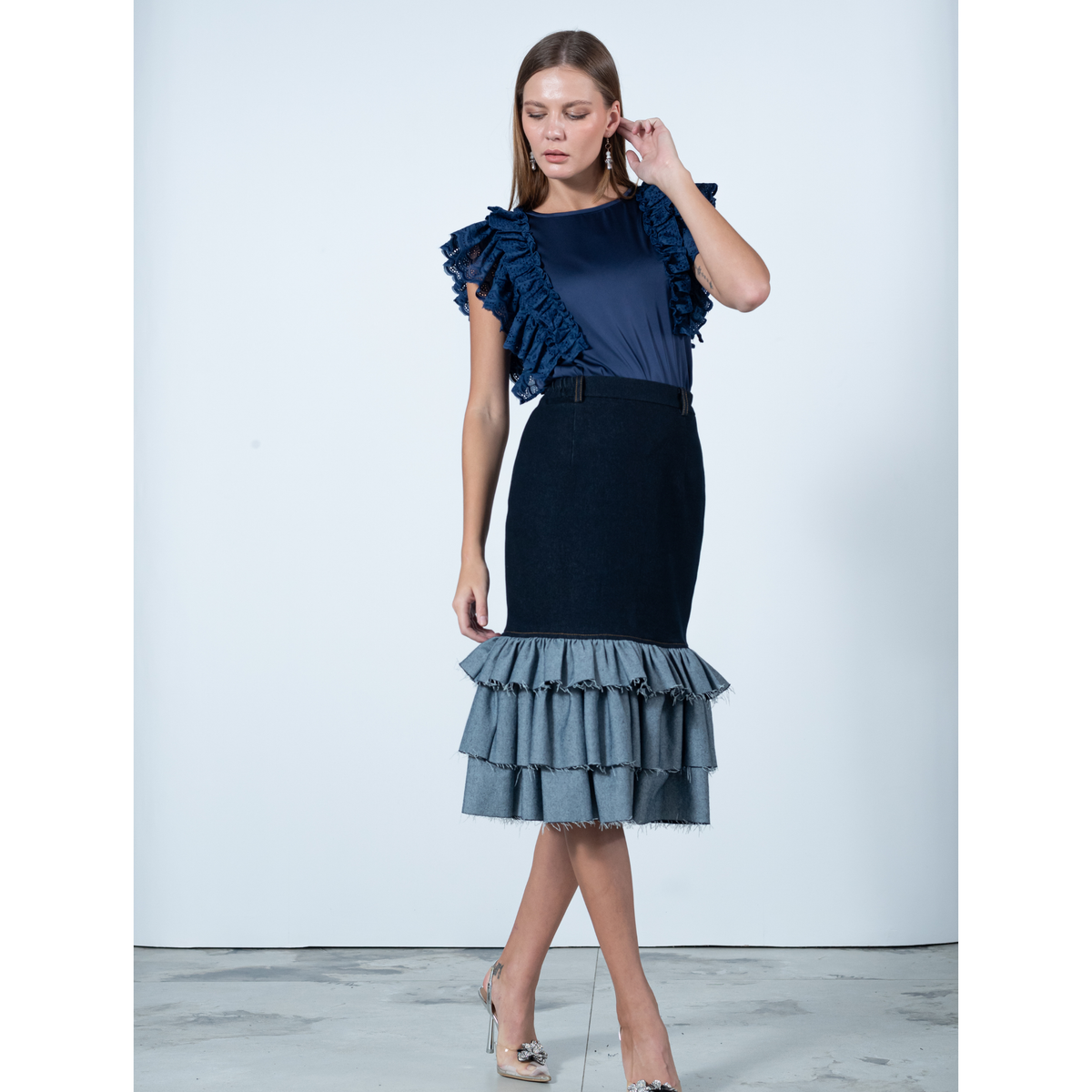 Carrie Denim Skirt in Chambray (7015063846935)