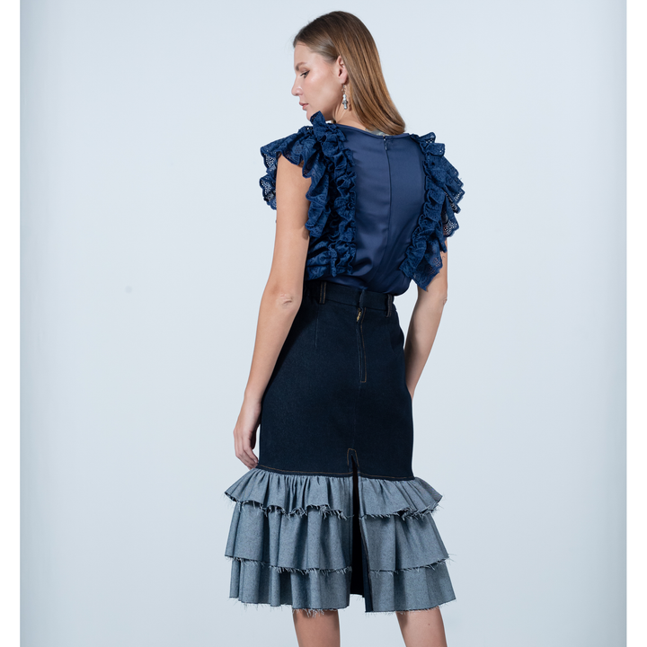 Carrie Denim Skirt in Chambray (7015063846935)
