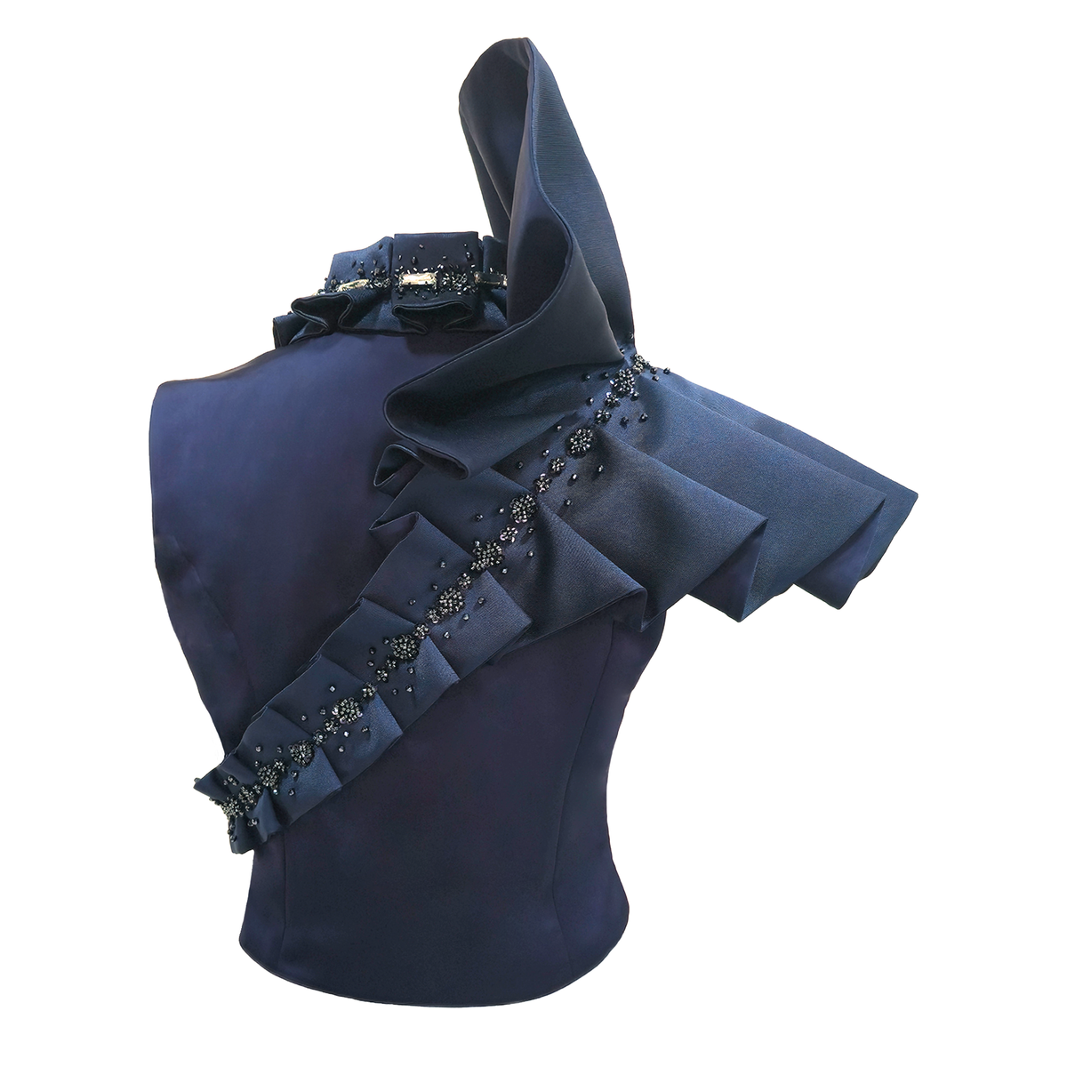 Signature Navy destiny A-Symetric cropped vest with sequin - 2MADISONAVENUE.COM