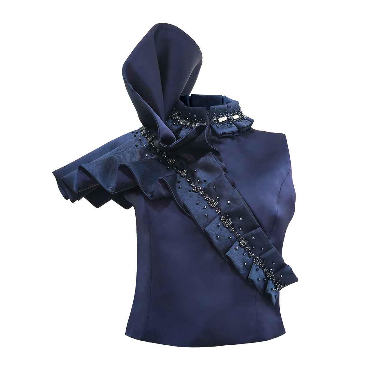 Signature Navy destiny A-Symetric cropped vest with sequin - 2MADISONAVENUE.COM