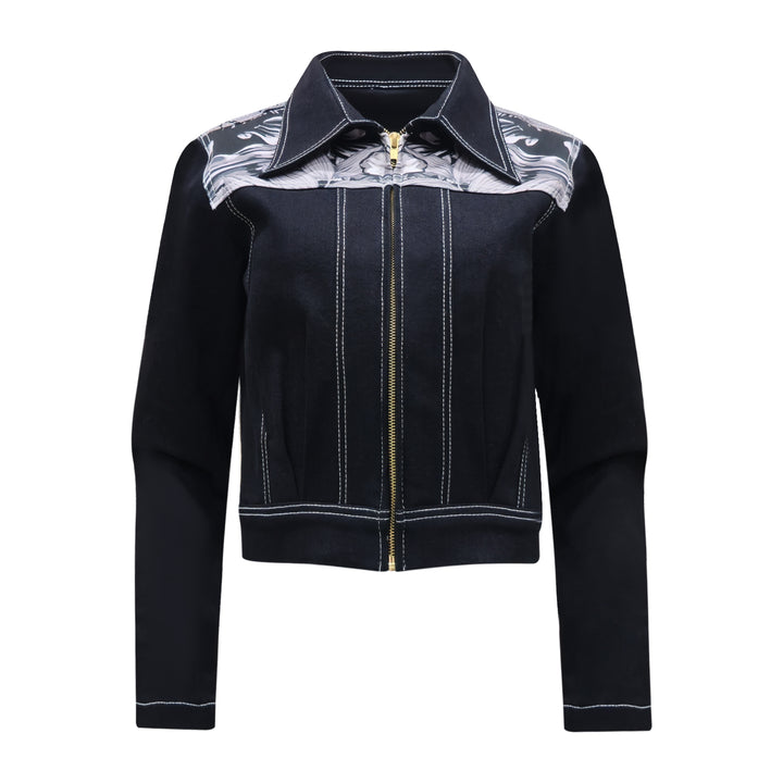 Central Park Black denim cropped jacket - 2MADISONAVENUE.COM