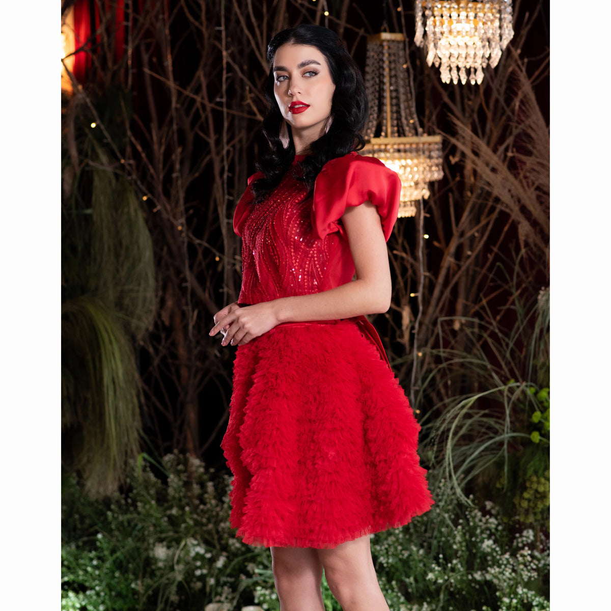 English Tulle mini red skirt (7425285619735)