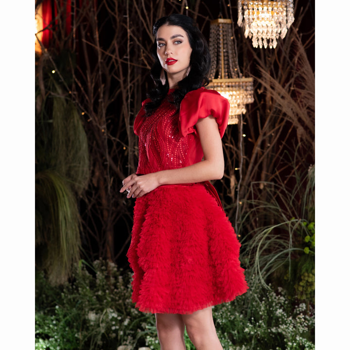 English Tulle mini red skirt (7425285619735)