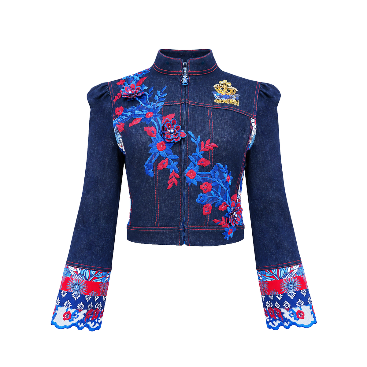 Reese Bohemian cropped denim jacket with sequin - 2MADISONAVENUE.COM