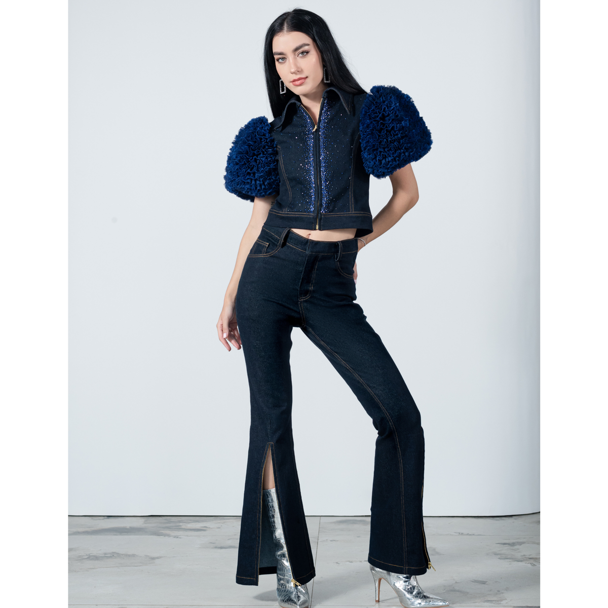 Signature Denim Glam Tulle Top with sequince (7665964908567)