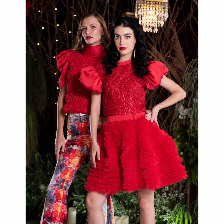 English Tulle mini red skirt (7425285619735)