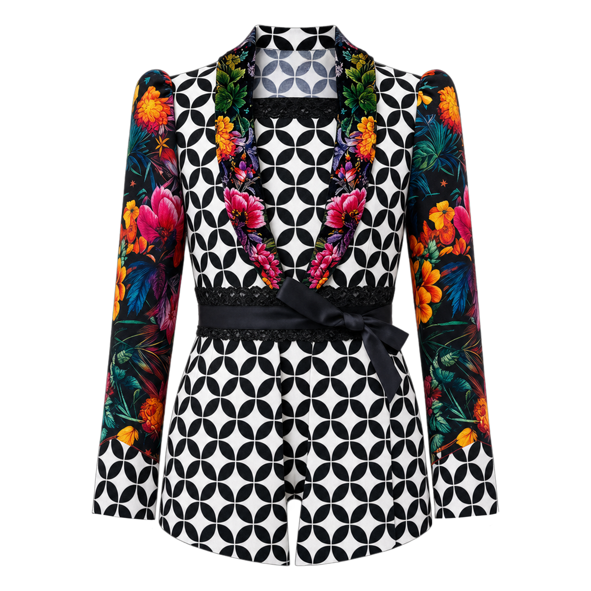 Kebaya encim mi amor black batik set top - 2MADISONAVENUE.COM