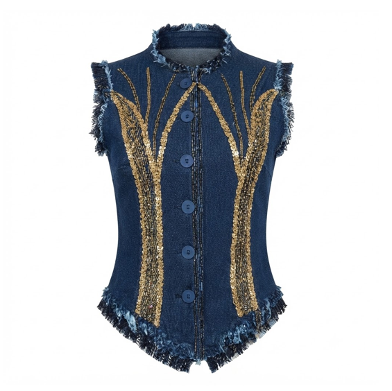 Signature Denim Diana top with attachment Sequins - 2MADISONAVENUE.COM