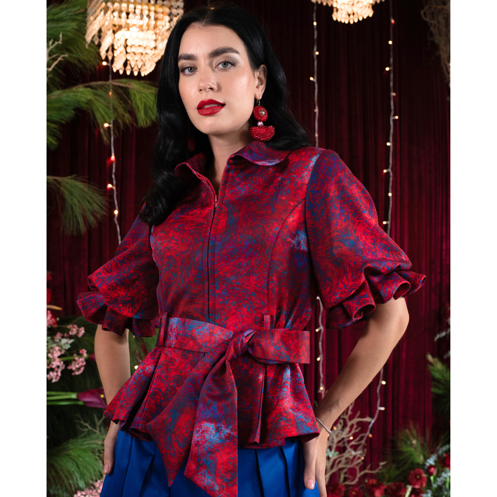 Abstract Red Blue New Miranda Ballon SLeeve