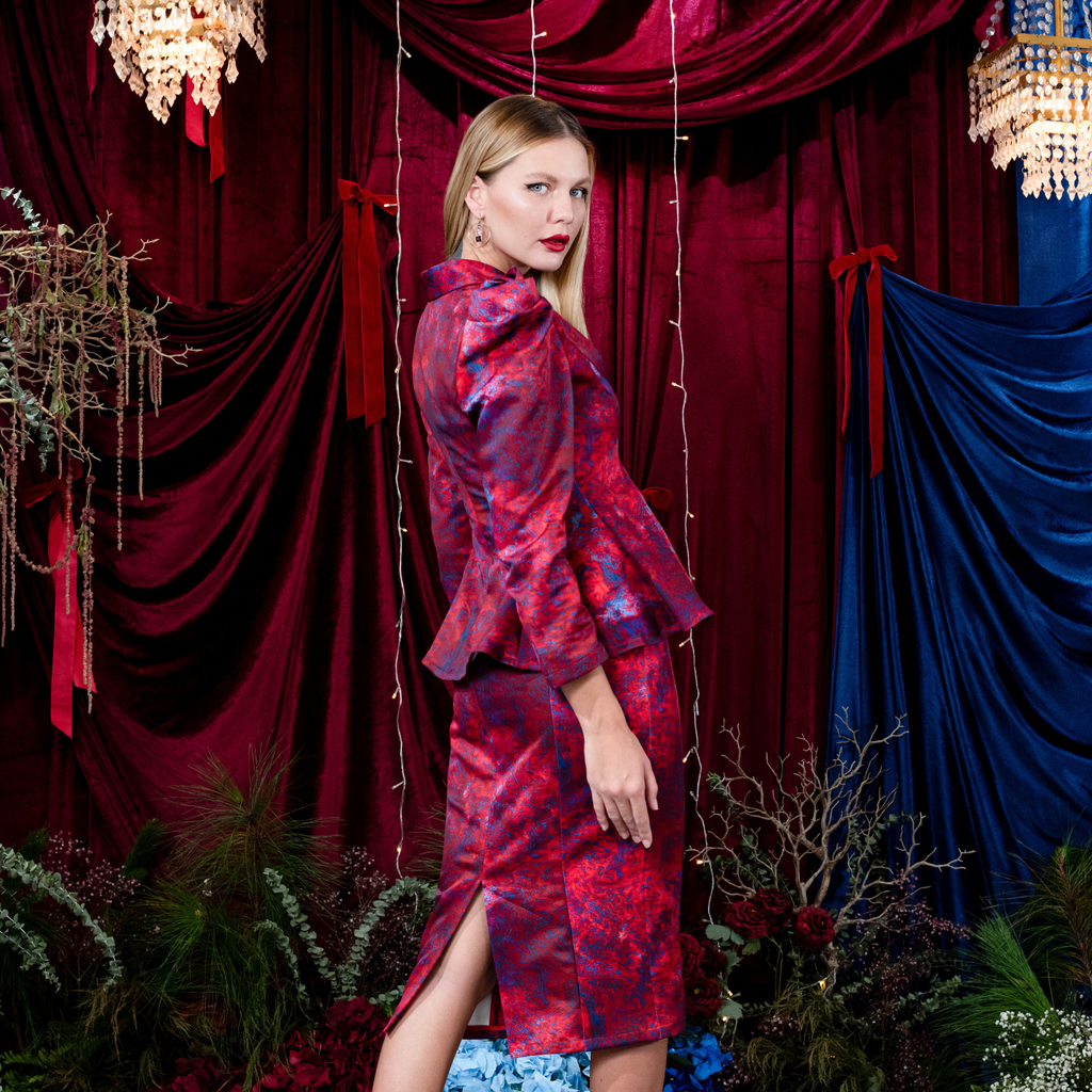 Abstract Red Pencil Skirt