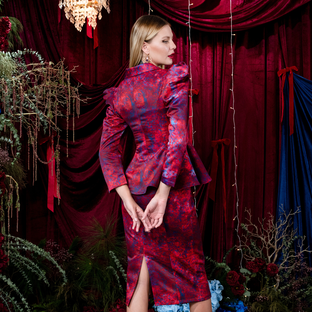 Abstract Red Pencil Skirt