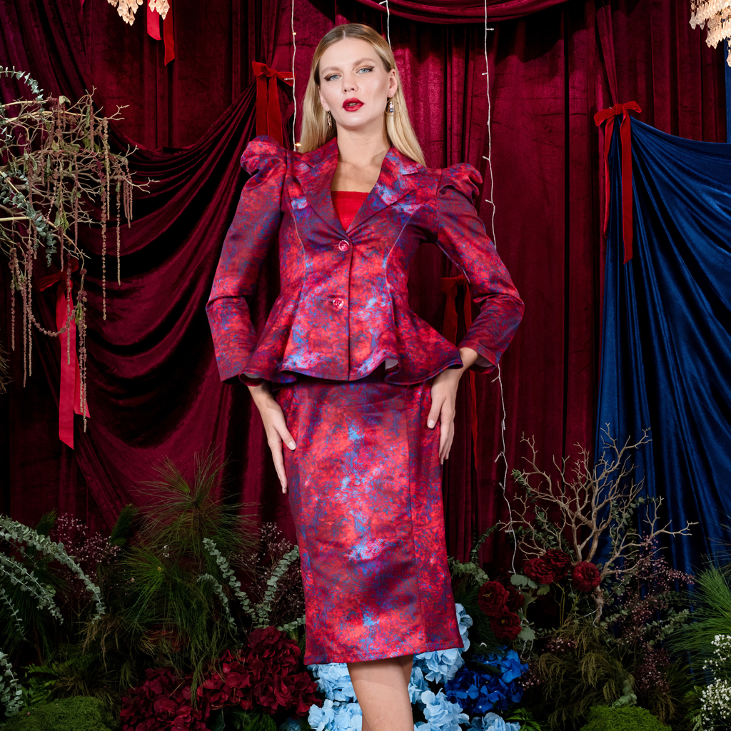 Abstract Red Pencil Skirt