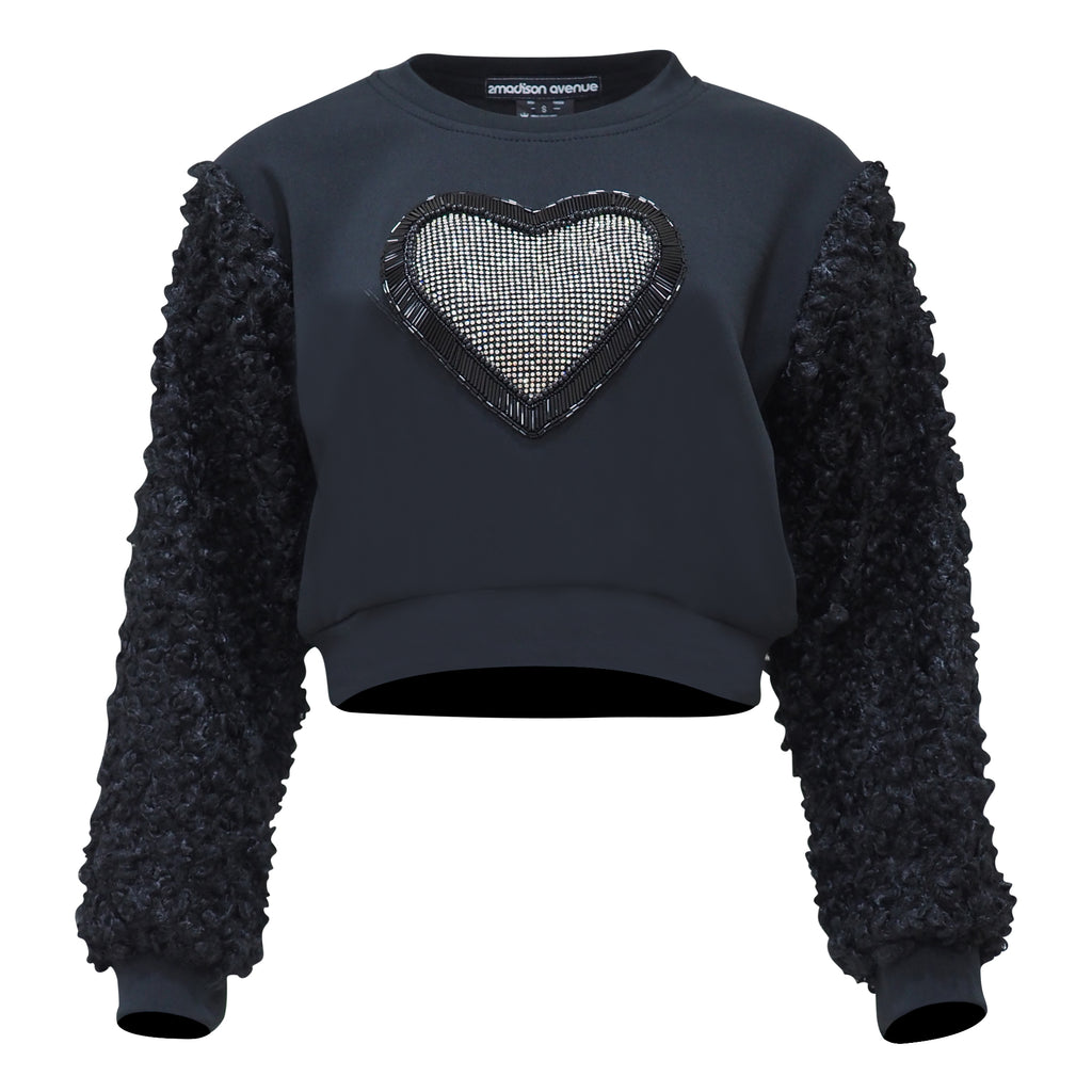 Be Mine Love Cropped Sweater in Black Fur (6916816633879)