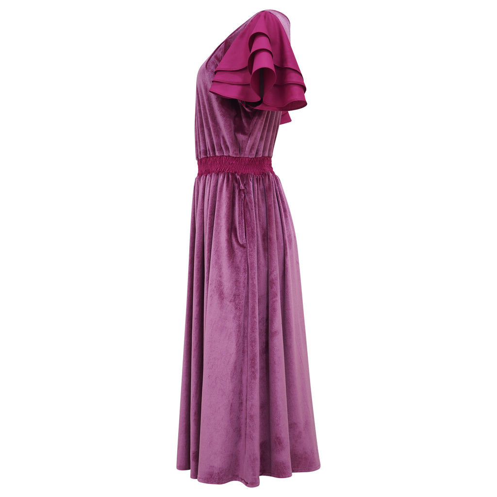 Hasna Pink Velvet Medium Dress (6918690832407)