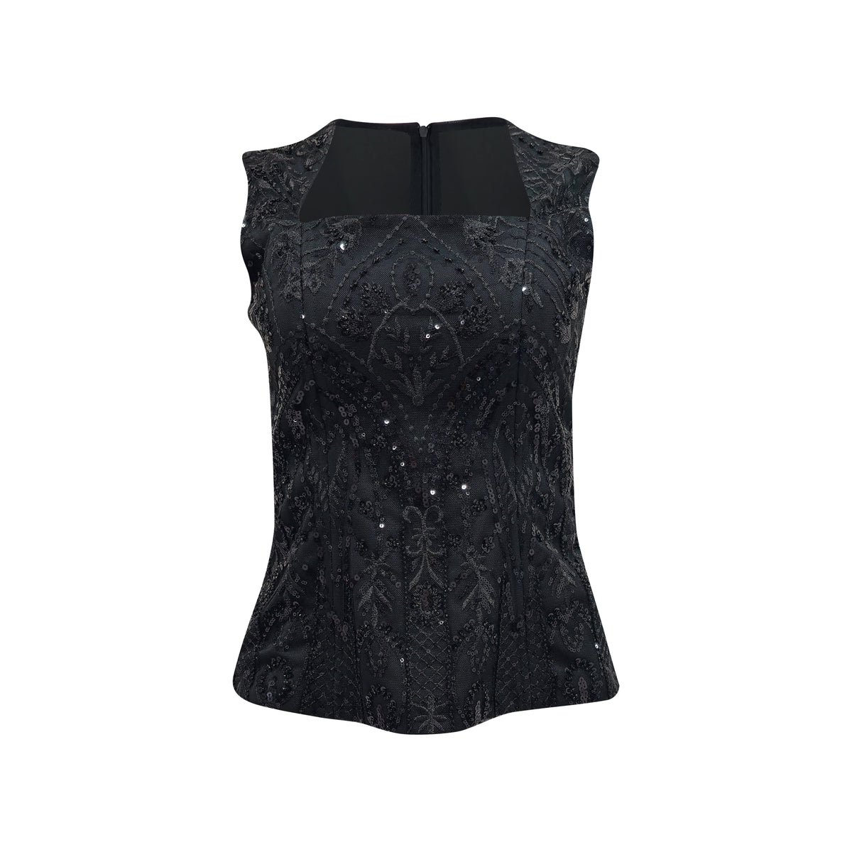 Signature Black square neck top with lace (7436737019927)