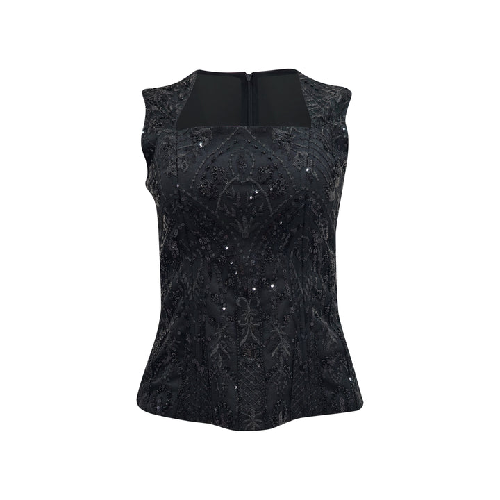Signature Black square neck top with lace (7436737019927)