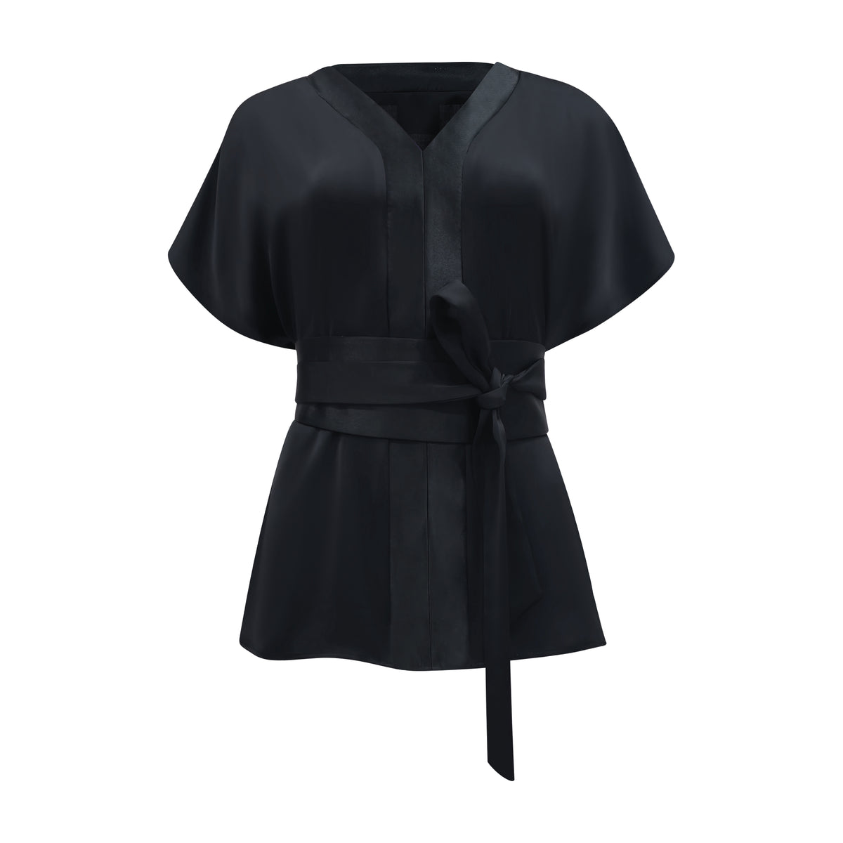 Basic Sateen V-neck Top in Black (6859070537751)
