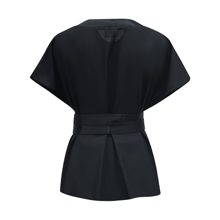 Basic Sateen V-neck Top in Black (6859070537751)