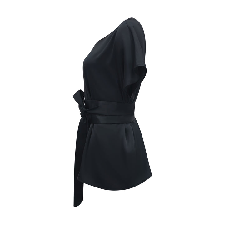 Basic Sateen V-neck Top in Black (6859070537751)