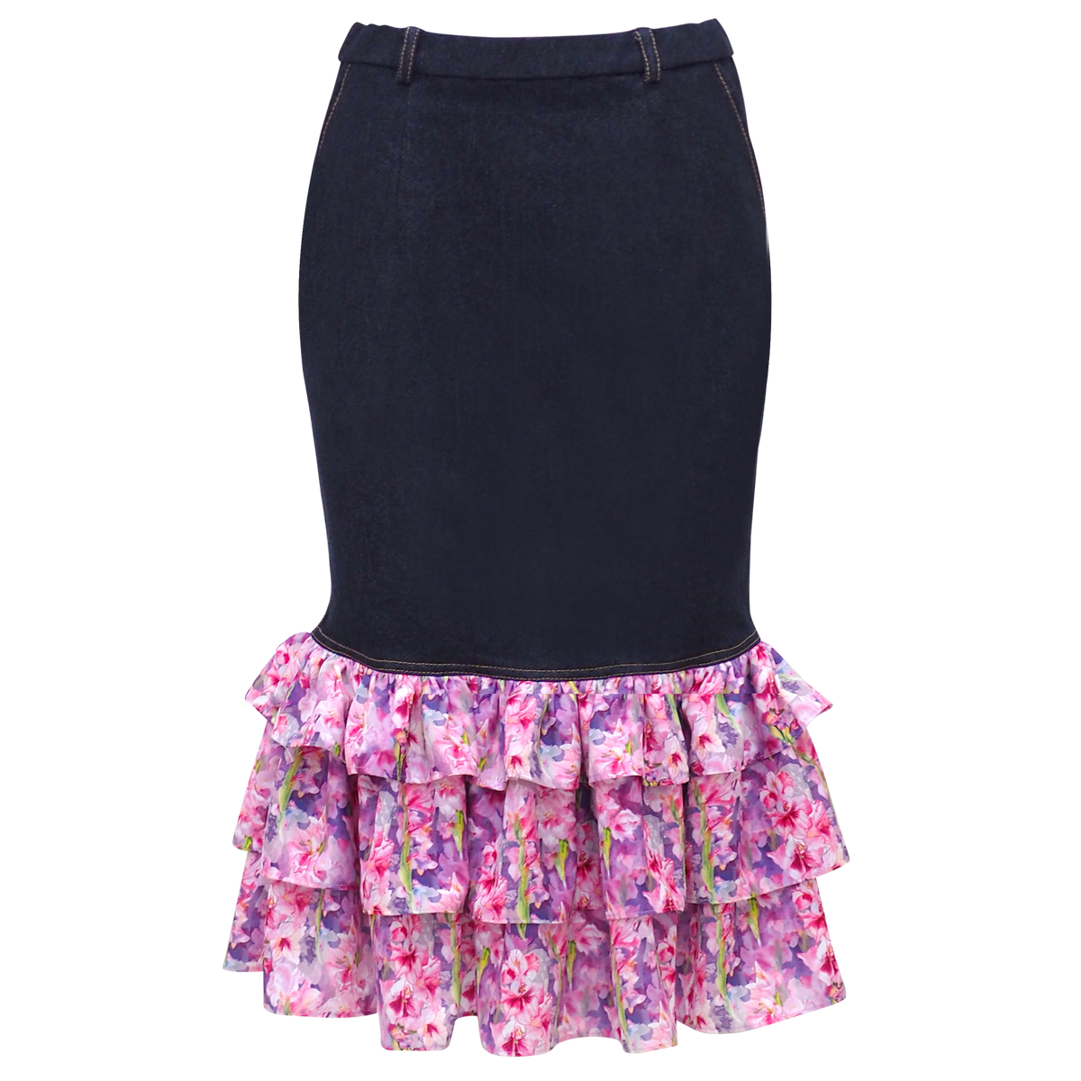Floral Fuchsia Denim Carrie Skirt (6805492236311)