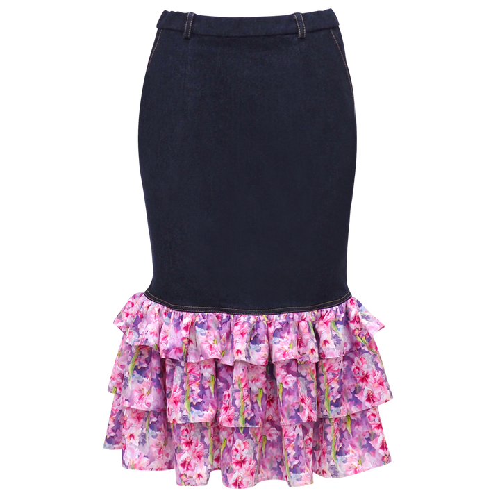 Floral Fuchsia Denim Carrie Skirt (6805492236311)