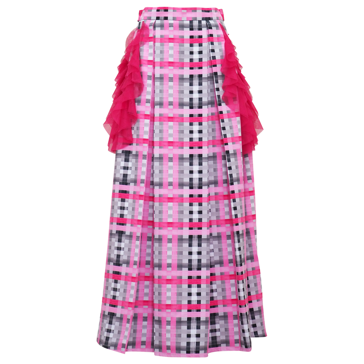 Becoming Gingham Grey Pink Kahlo Fancy Long Ball Skirt (6888024277015)