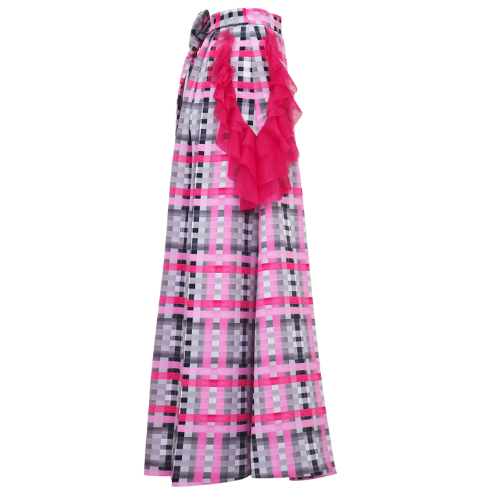 Becoming Gingham Grey Pink Kahlo Fancy Long Ball Skirt (6888024277015)
