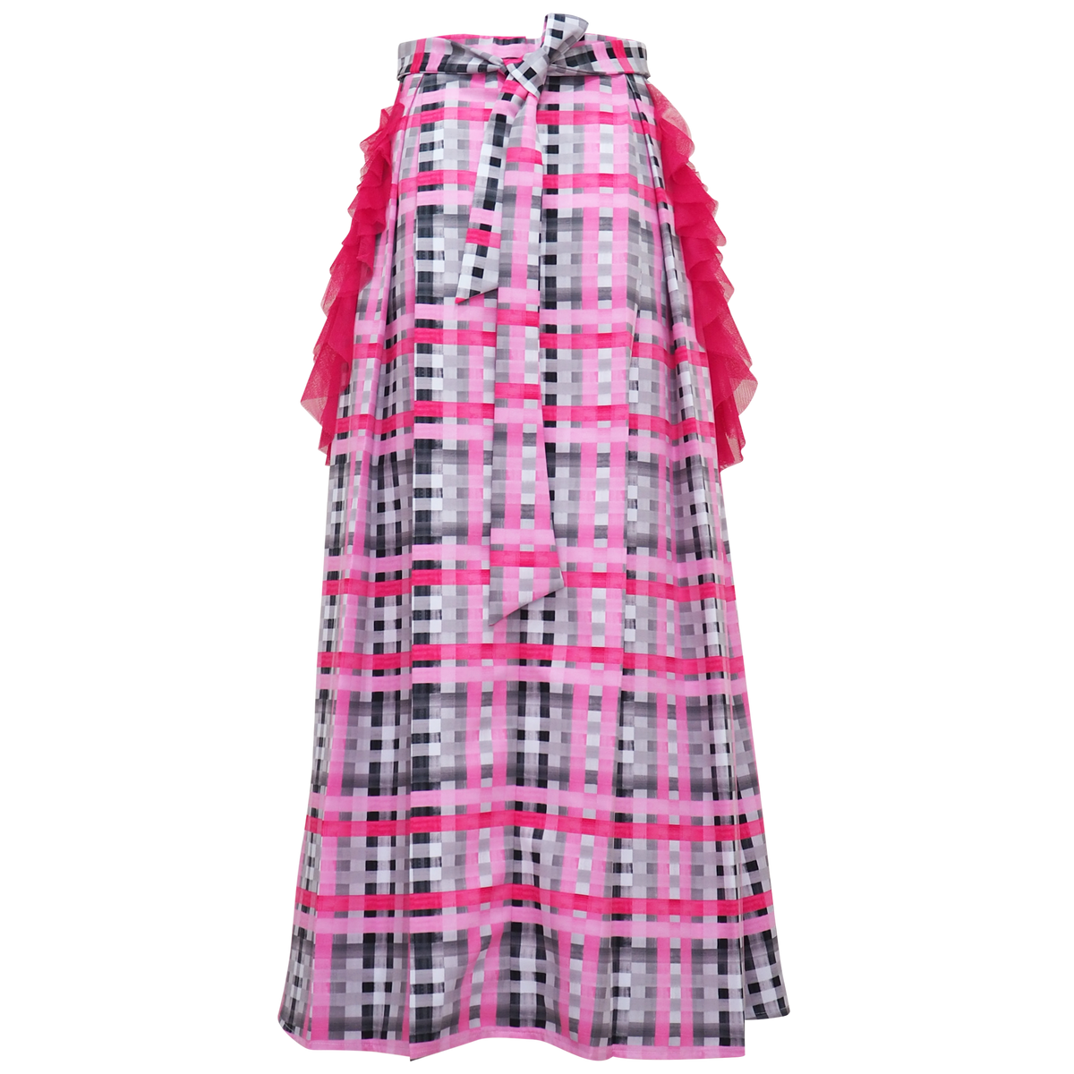 Becoming Gingham Grey Pink Kahlo Fancy Long Ball Skirt (6888024277015)