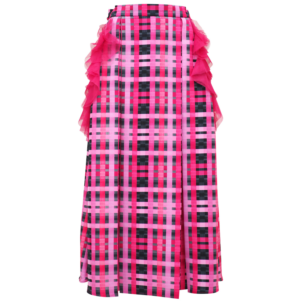 Becoming Gingham Black Pink Kahlo Fancy Long Ball Skirt (6888024342551)