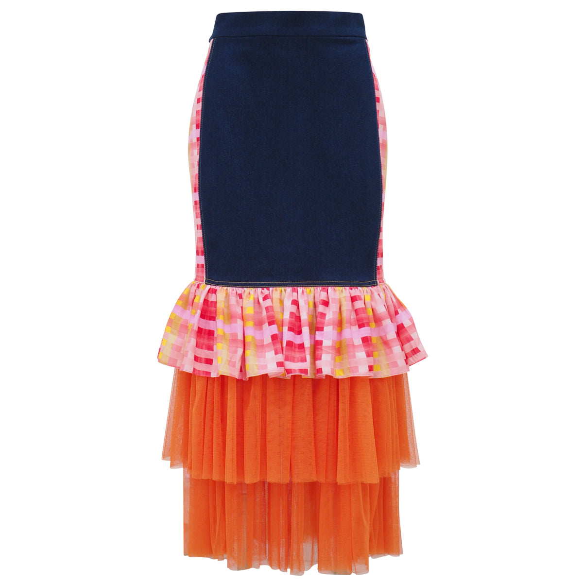 Becoming Gingham Sunkist Carrie Denim Long Skirt (6866510381079)