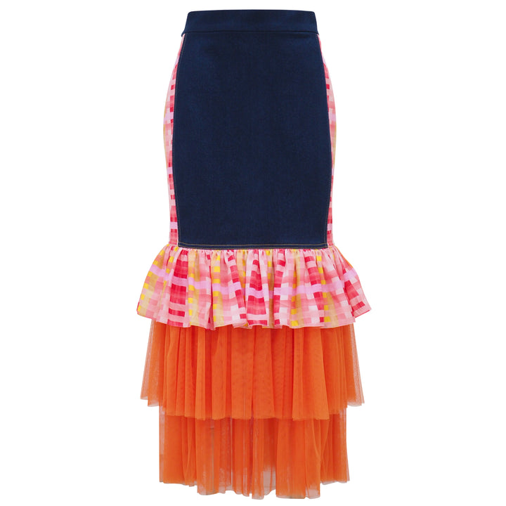 Becoming Gingham Sunkist Carrie Denim Long Skirt (6866510381079)