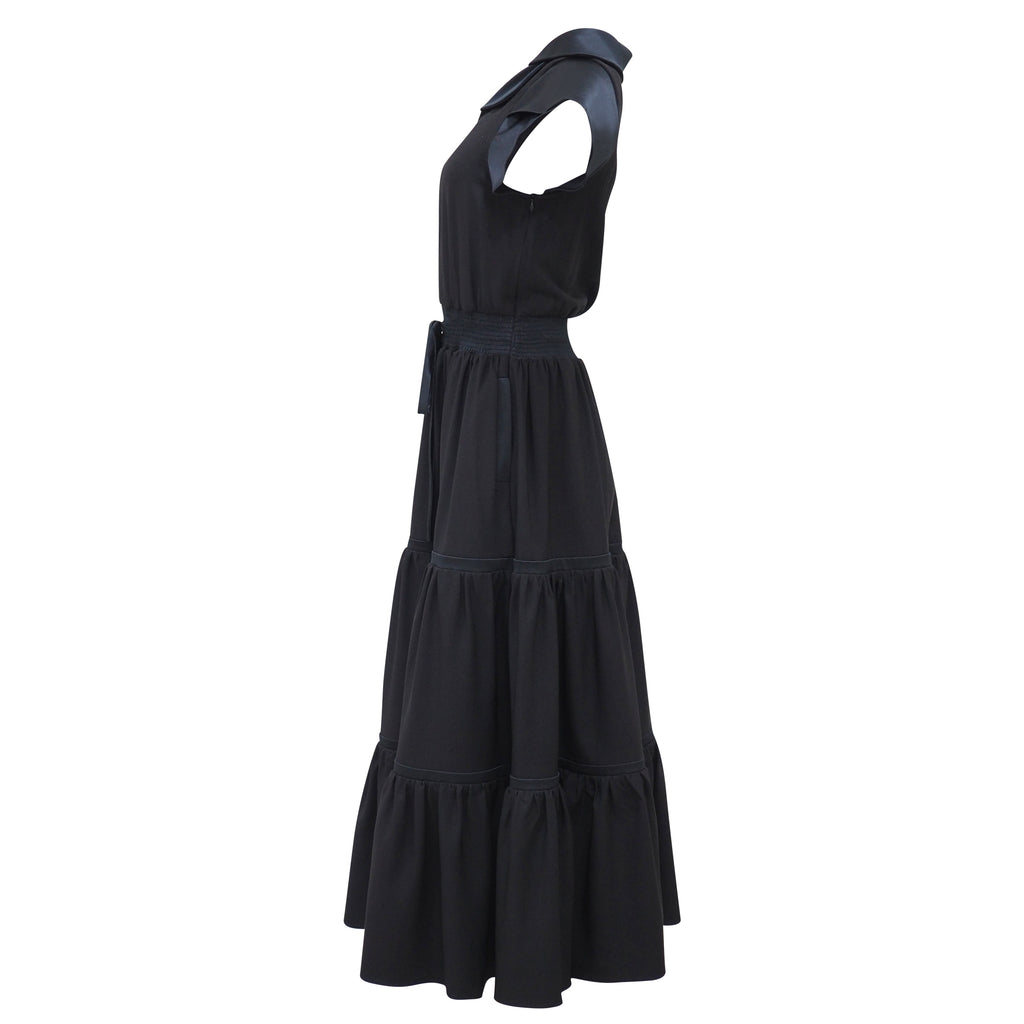 Charlotte Long Black Dress With Sleeve (6916113367063)