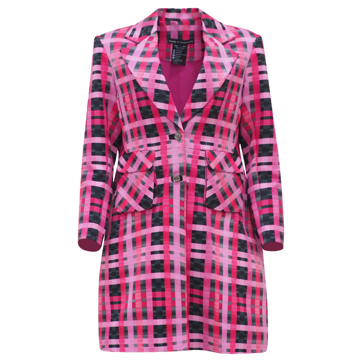 Becoming Gingham Black Pink Mid-Length Blazer (6888024506391)