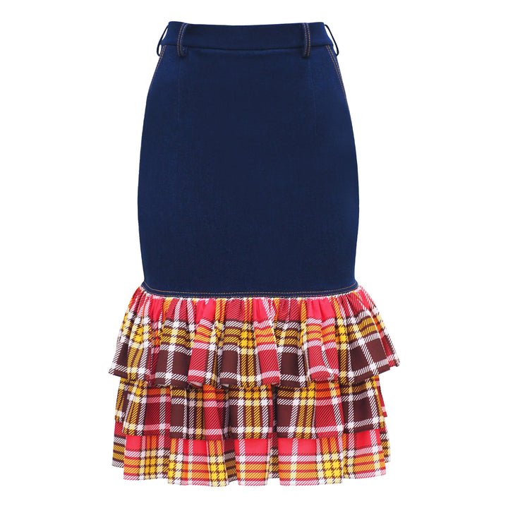 Plaid Red Carrie Denim Skirt (6969677152279)