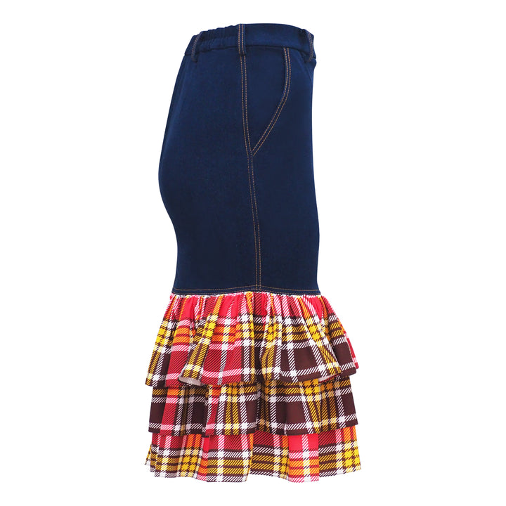 Plaid Red Carrie Denim Skirt (6969677152279)