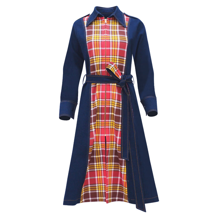 Plaid Red Gangsta Denim Long Jacket (6969671581719)