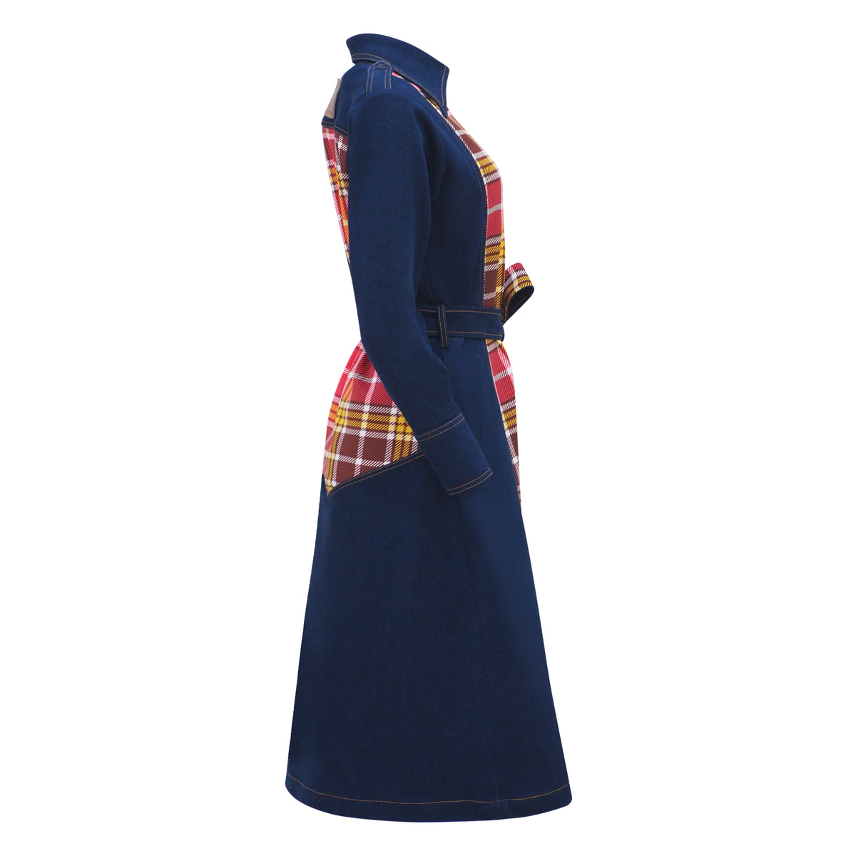 Plaid Red Gangsta Denim Long Jacket (6969671581719)