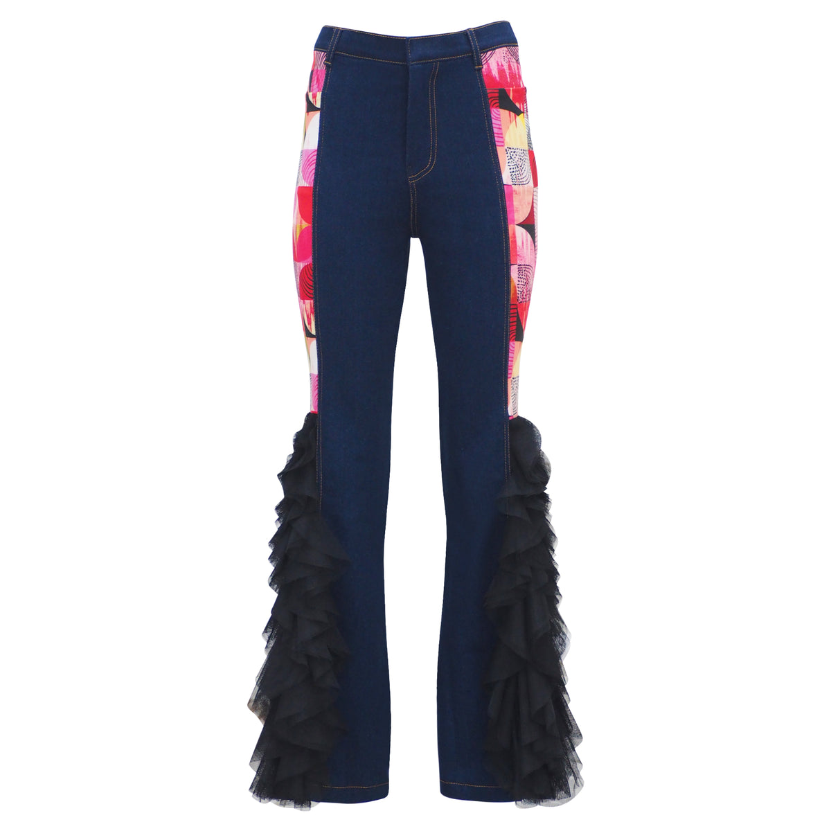 Retro Red Denim Lydia Pant With Tulle (6969697304599)