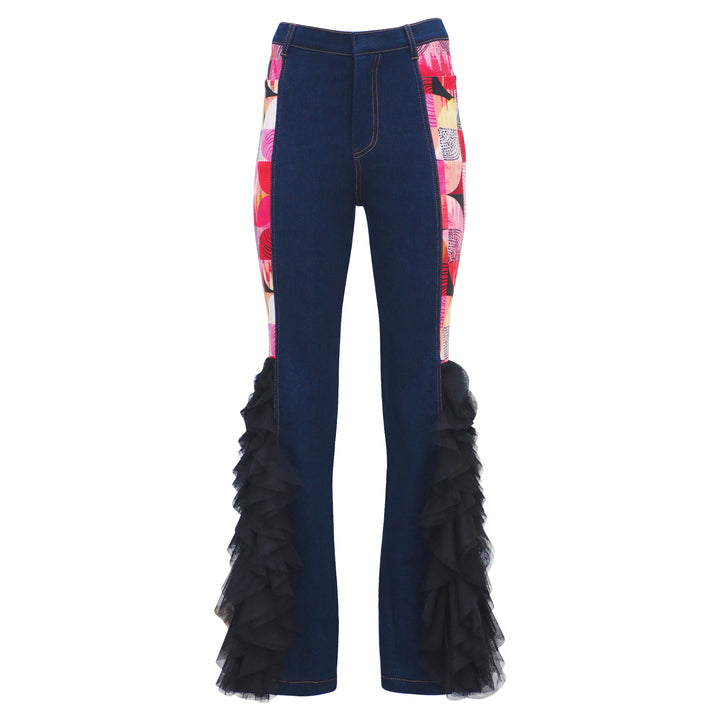 Retro Red Denim Lydia Pant With Tulle (6969697304599)