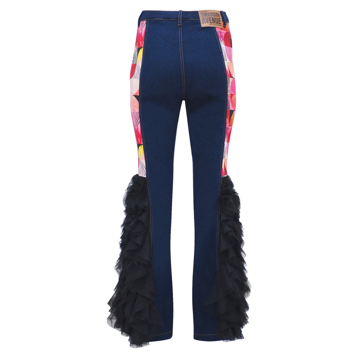 Retro Red Denim Lydia Pant With Tulle (6969697304599)