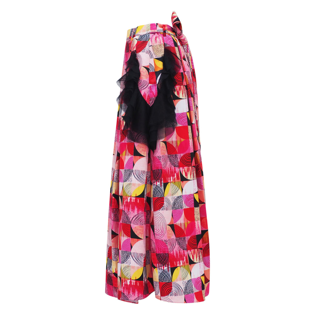 Central Abstract Red kahlo fancy long ball skirt (6978507735063)