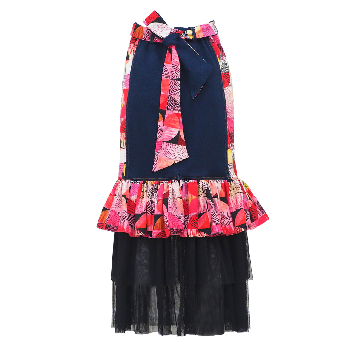 Central Abstract Red carrie long denim skirt (6978911666199)