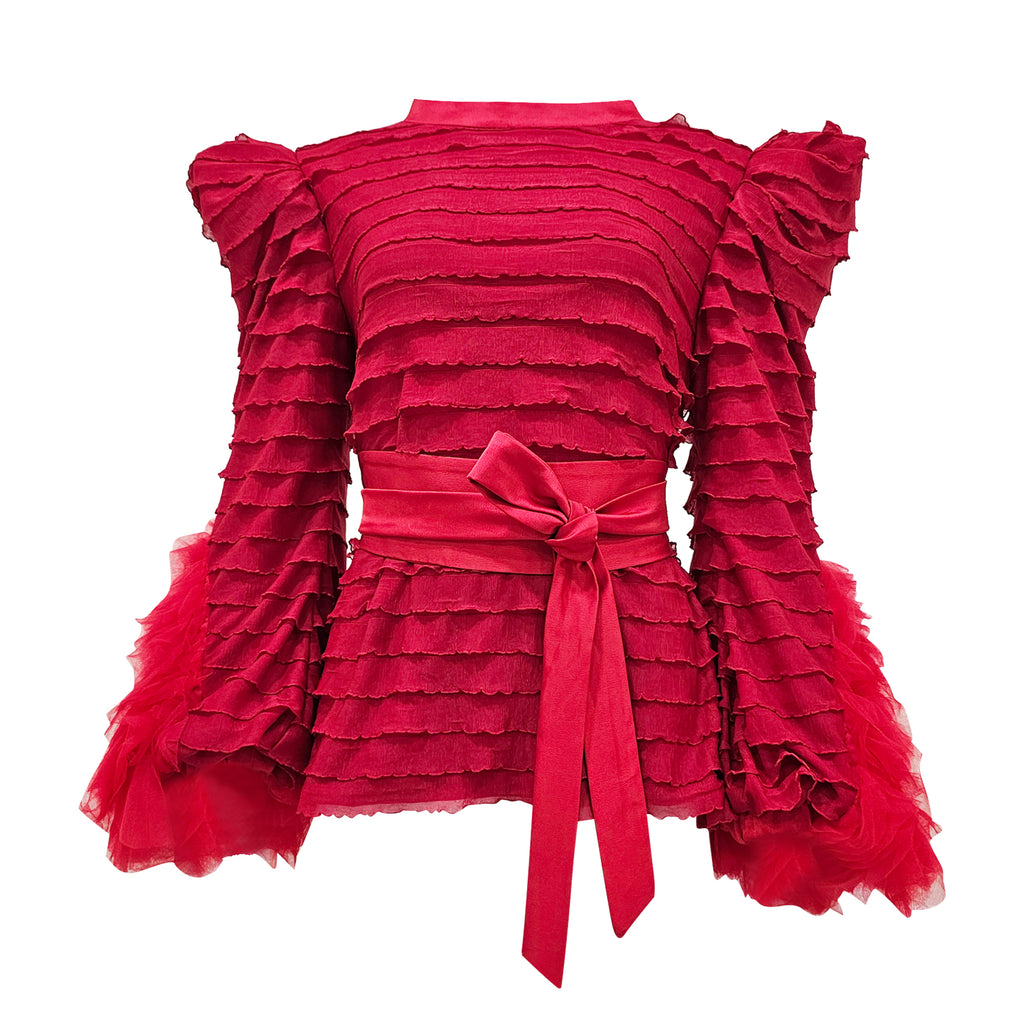 Central Abstract Red New Agnez With Tulle (6992541024279)
