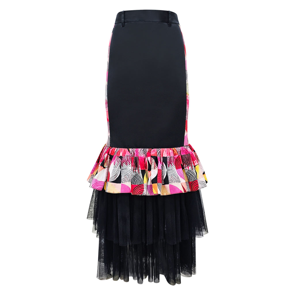 Central Abstract Red carrie long black skirt (6992683040791)