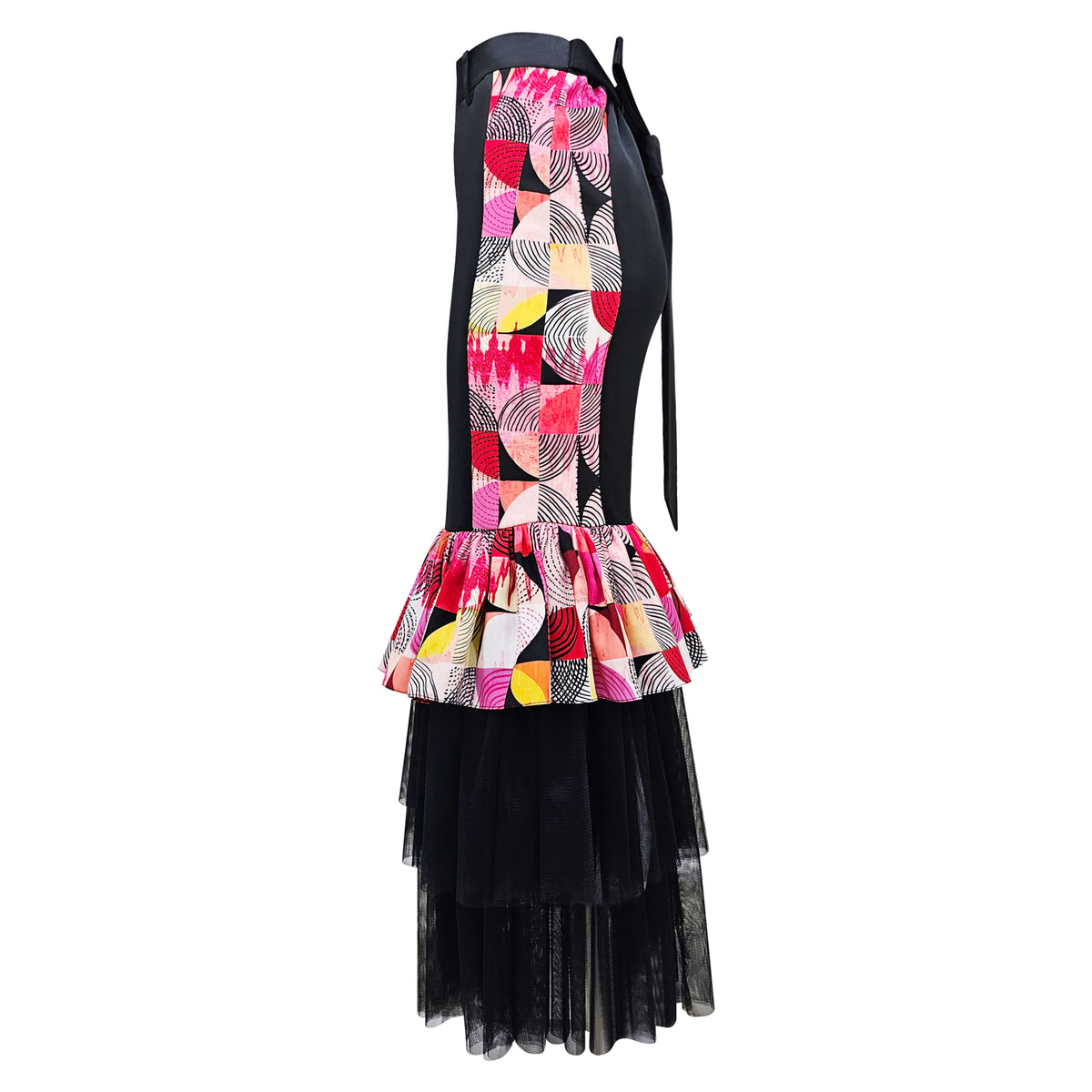 Central Abstract Red carrie long black skirt (6992683040791)