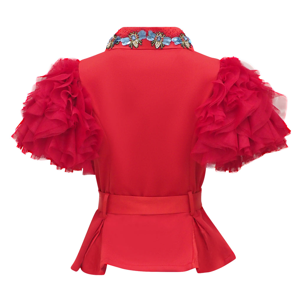Central Celebration new miranda Red glam tulle top With Sequince (7010377400343)