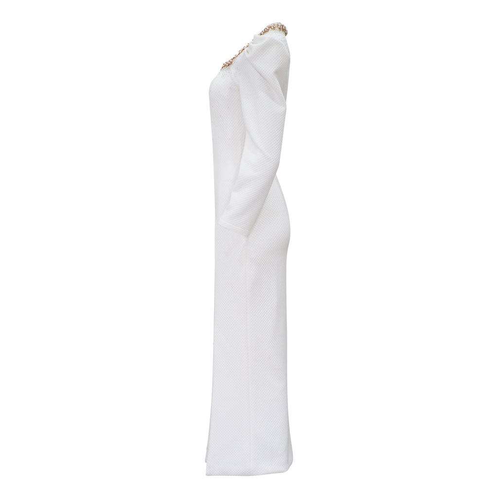 Central Celebration new queen long white waffle dress (7011177234455)