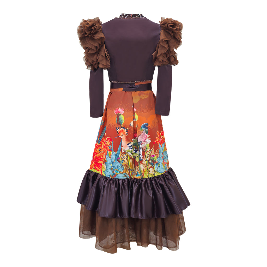 Central Park Brown Dress twin set with lace (7045665816599)
