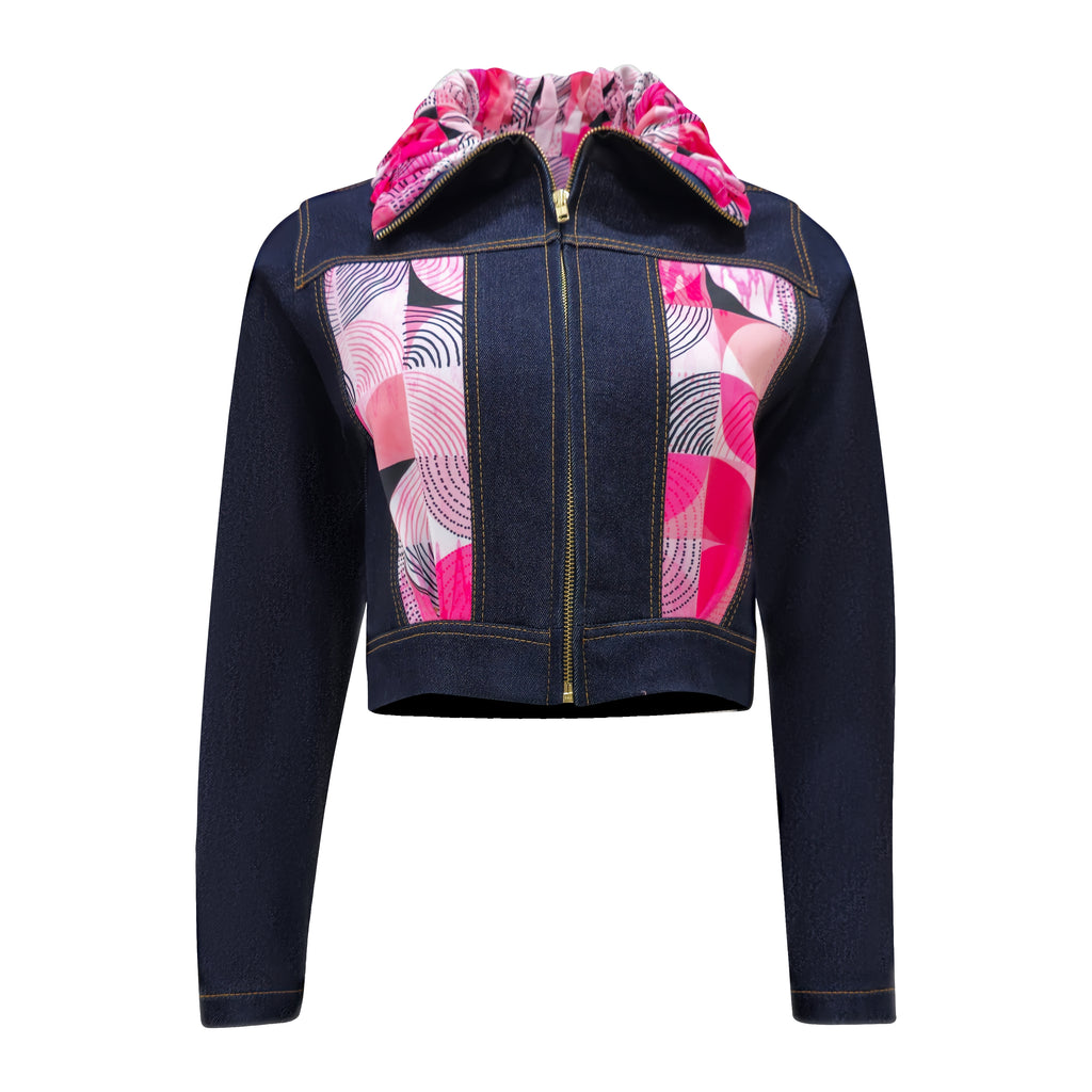 Central Abstract Pink cropped denim jacket (7118314668055)
