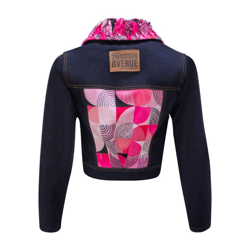 Central Abstract Pink cropped denim jacket (7118314668055)